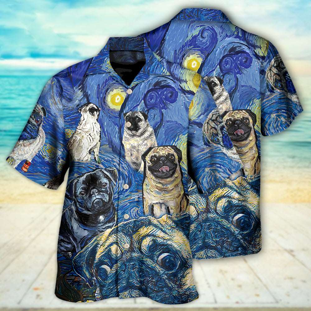 Pug Dog Cute Starry Night - Hawaiian Shirt - Reefox
