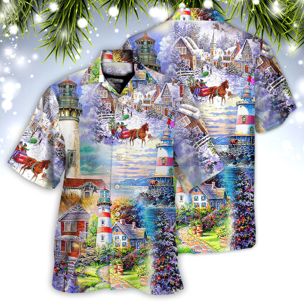 Lighthouse Christmas Santa Through The Storm - Hawaiian Shirt - Reefox