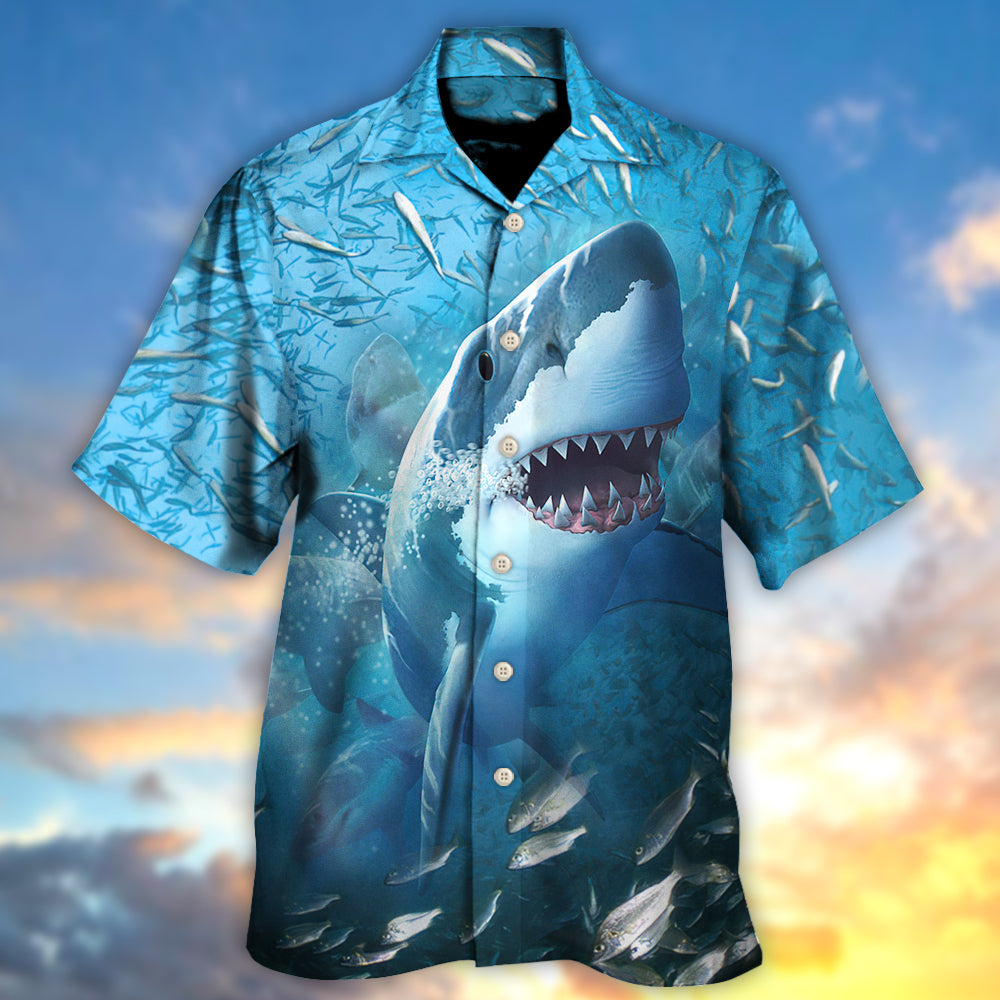 Shark Swims Through Baitfish Shoal - Hawaiian Shirt - Reefox