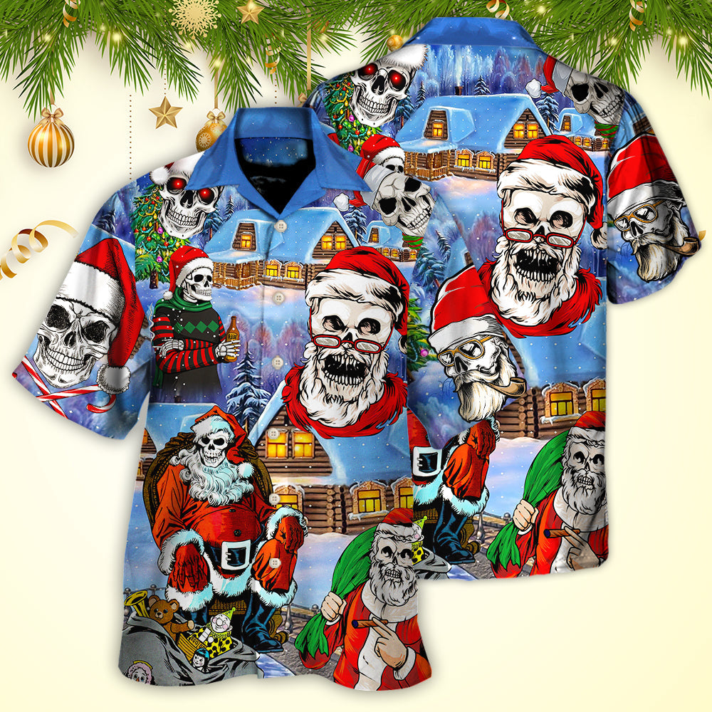Christmas Skull Santa In The Town Love Xmas - Hawaiian Shirt - Reefox