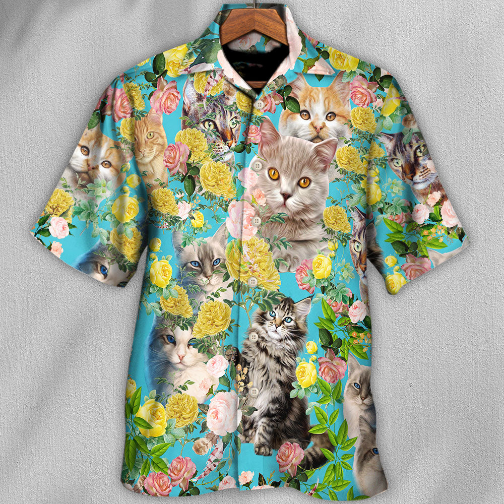 Cat With Flowers - Hawaiian Shirt - Reefox