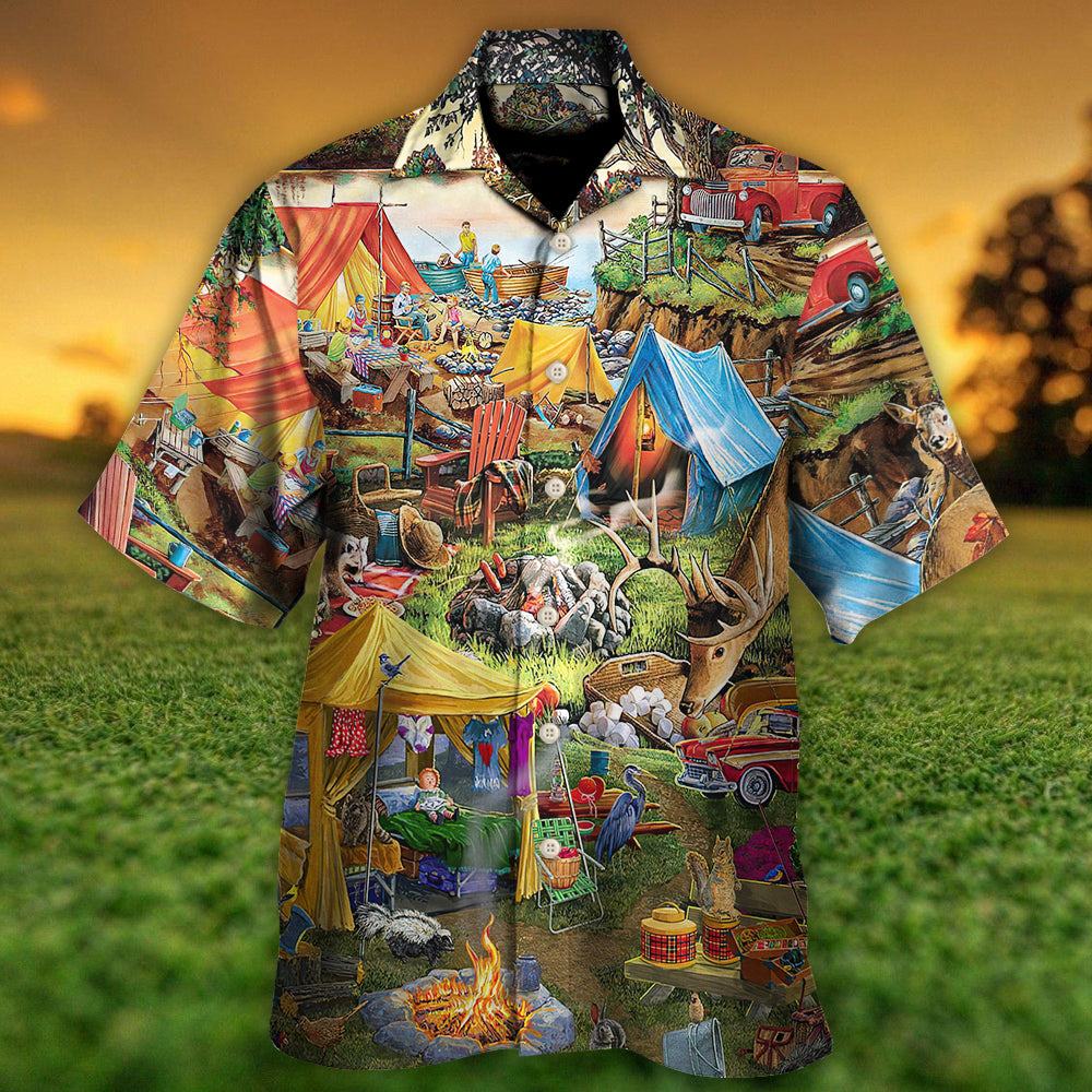 Camping Glamping Tent Family Picnic Happiness - Hawaiian Shirt - Reefox