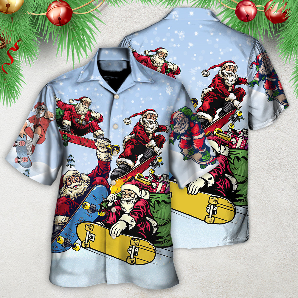 Christmas Santa Skateboard Snow Day - Hawaiian Shirt - Reefox