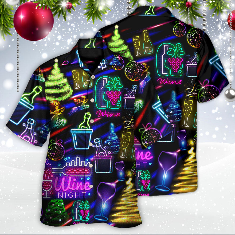 Wine Christmas Neon Art Drinking - Hawaiian Shirt - Reefox