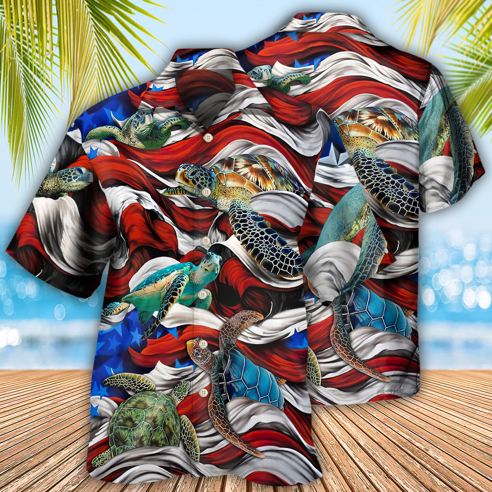 Turtle Independence Day Swimming In The American Flag - Hawaiian Shirt - Reefox