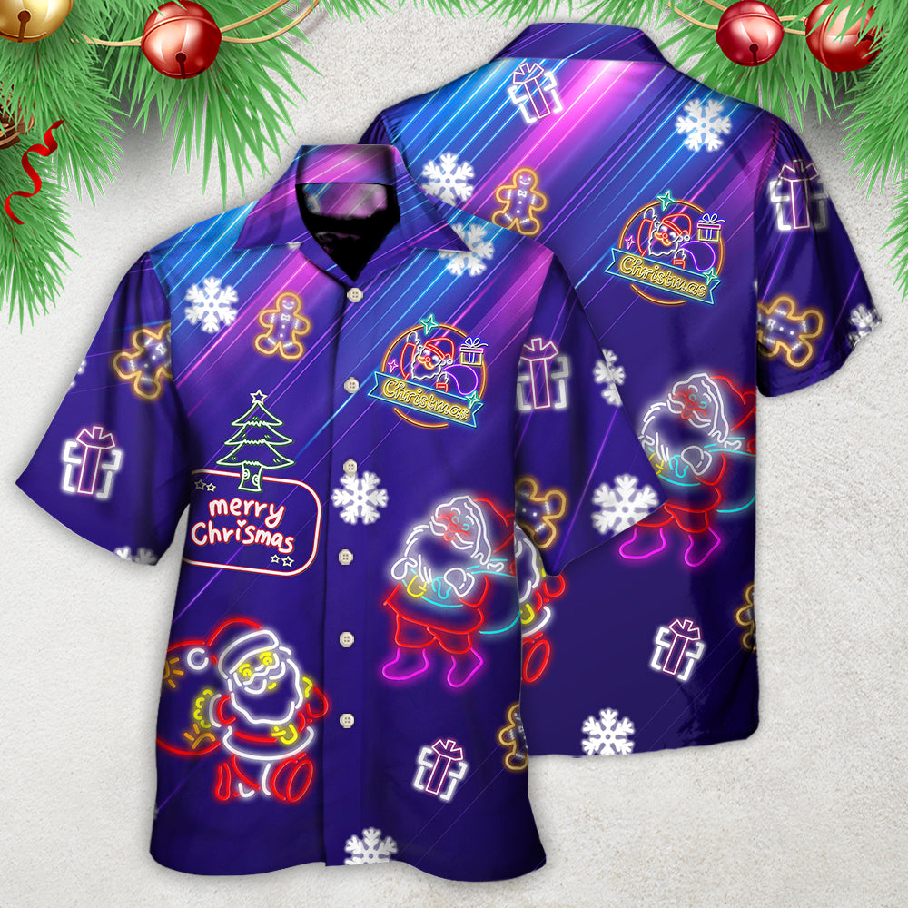 Christmas Santa Neon Light Xmas Party - Hawaiian Shirt - Reefox