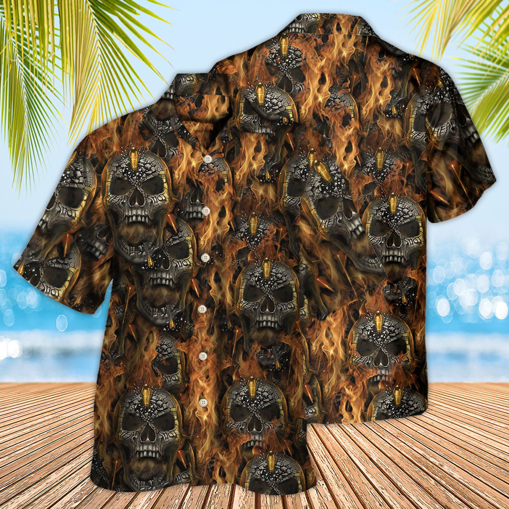 Skull Bullet Head Shot Fire - Hawaiian Shirt - Reefox