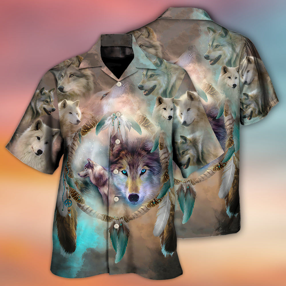 Native American Wolf Dream Catcher Art Style - Hawaiian Shirt - Reefox