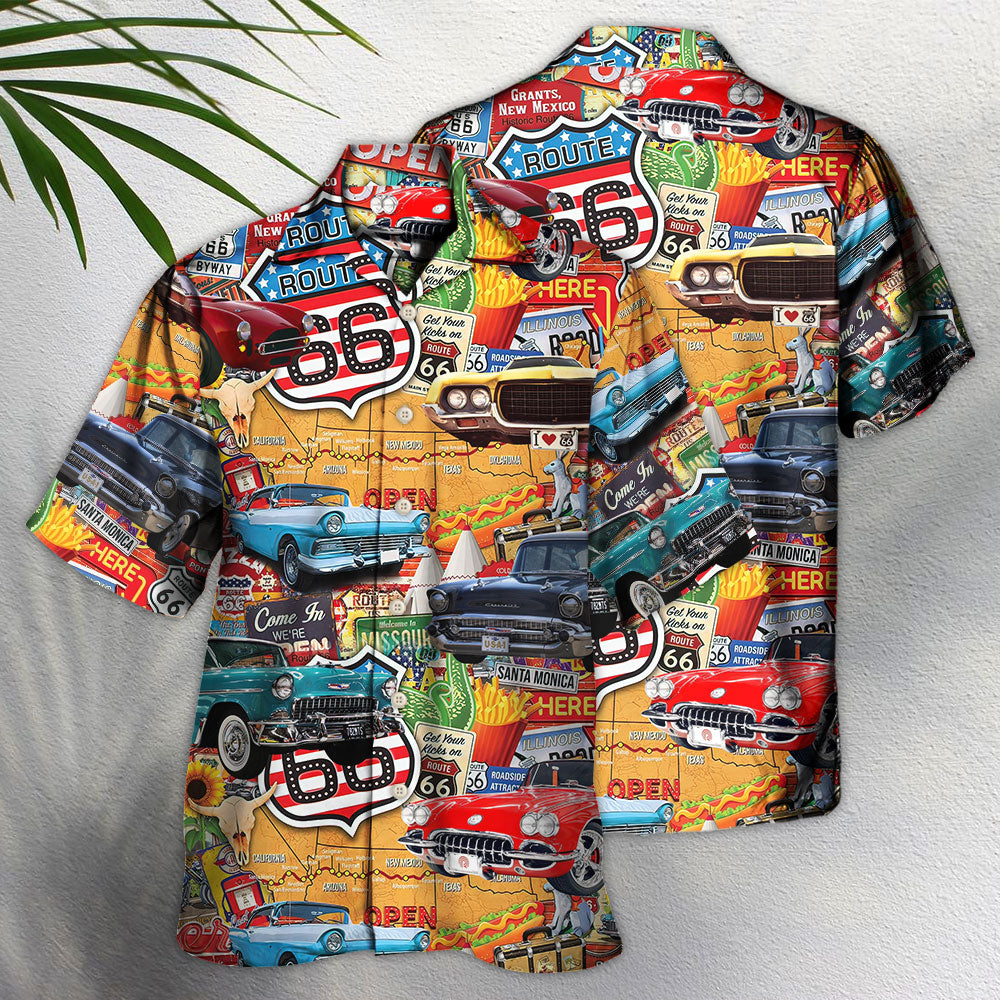 Car Vintage Route 66 Road - Hawaiian Shirt - Reefox