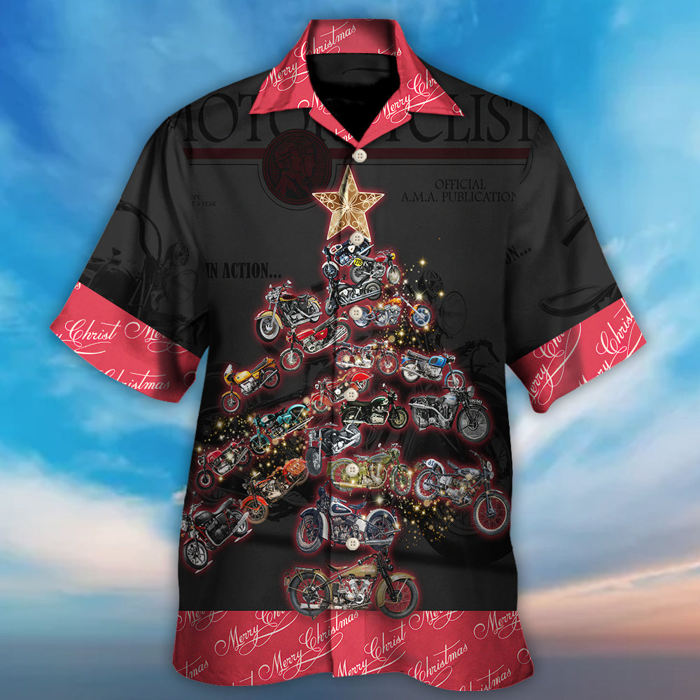 Christmas Motorcycle Tree Retro Style - Hawaiian Shirt - Reefox