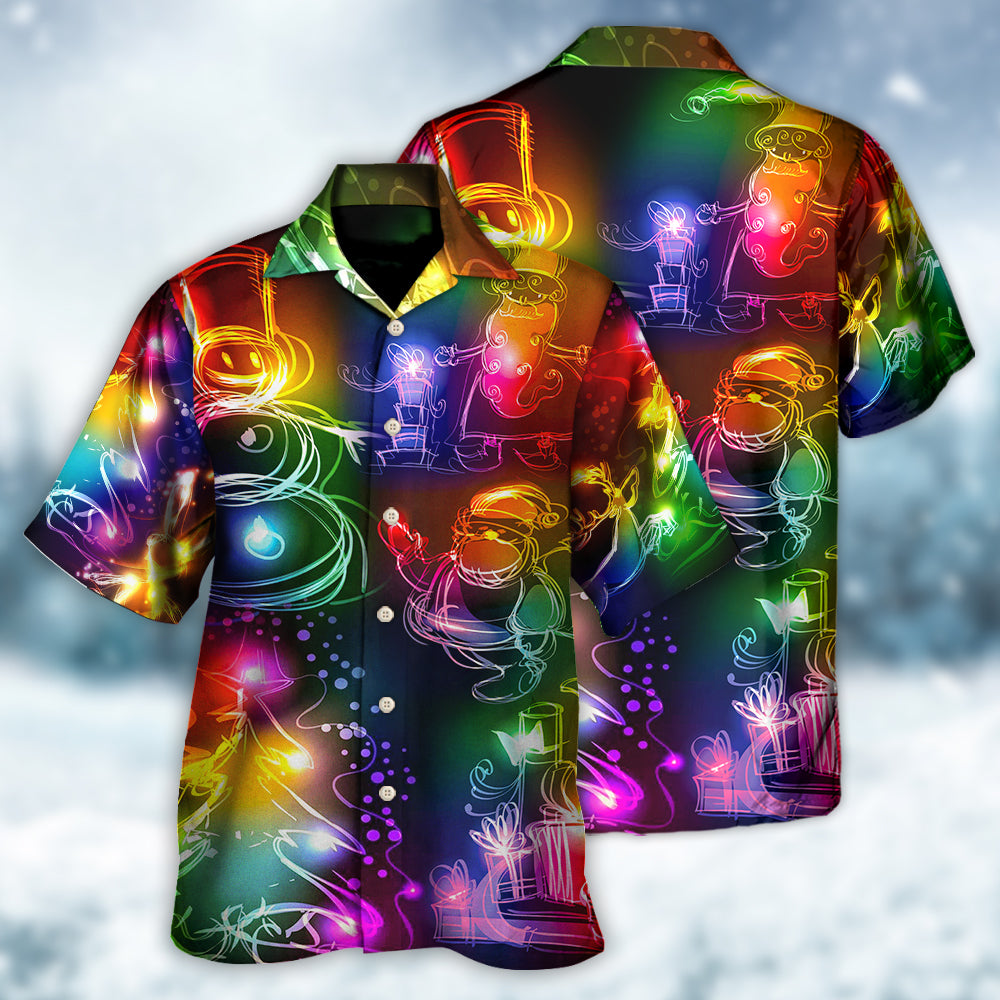 Christmas Santa Claus Tree Snowman Neon Light Style - Hawaiian Shirt - Reefox