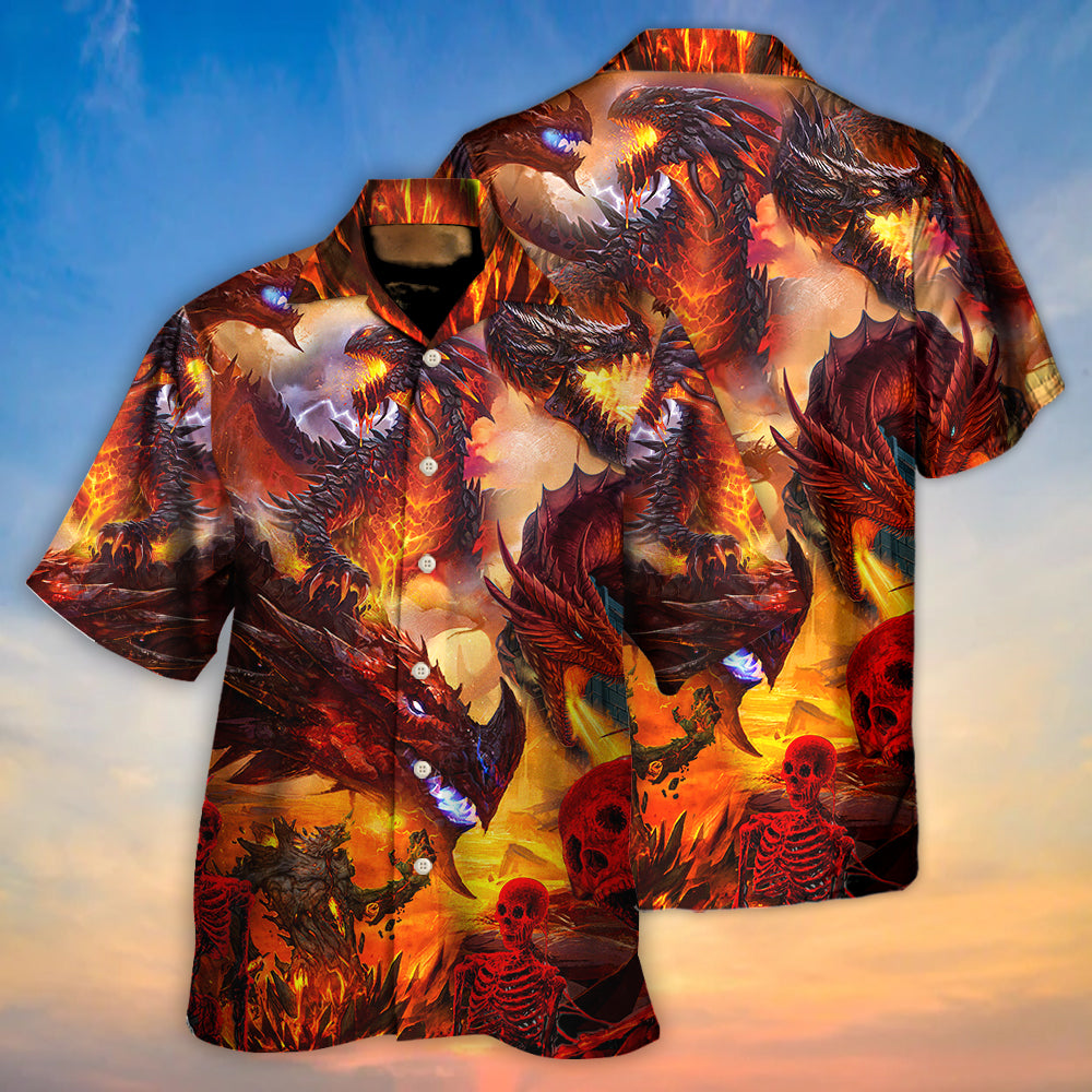 Dragon Red Skull Fire Art Style - Hawaiian Shirt - Reefox