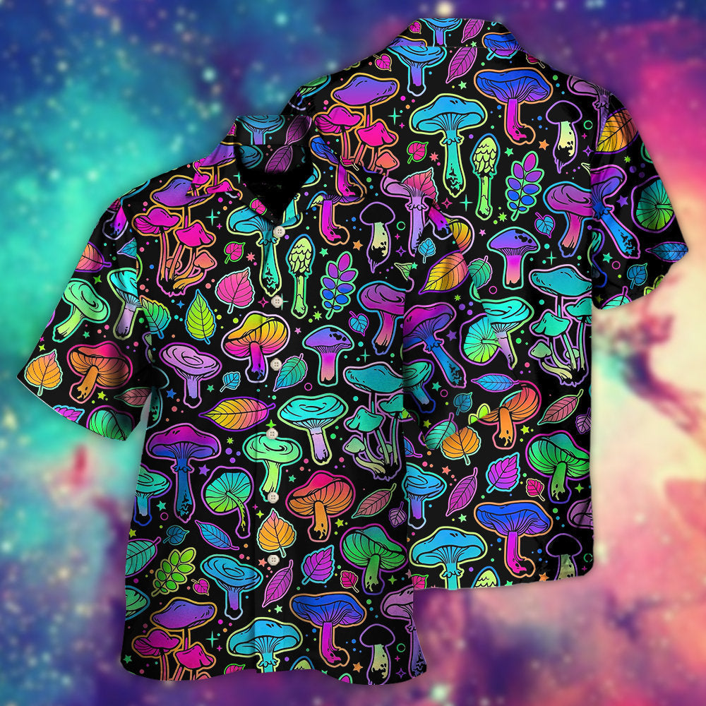 Mushroom Neon Colorful Bright With Leaf - Hawaiian Shirt - Reefox