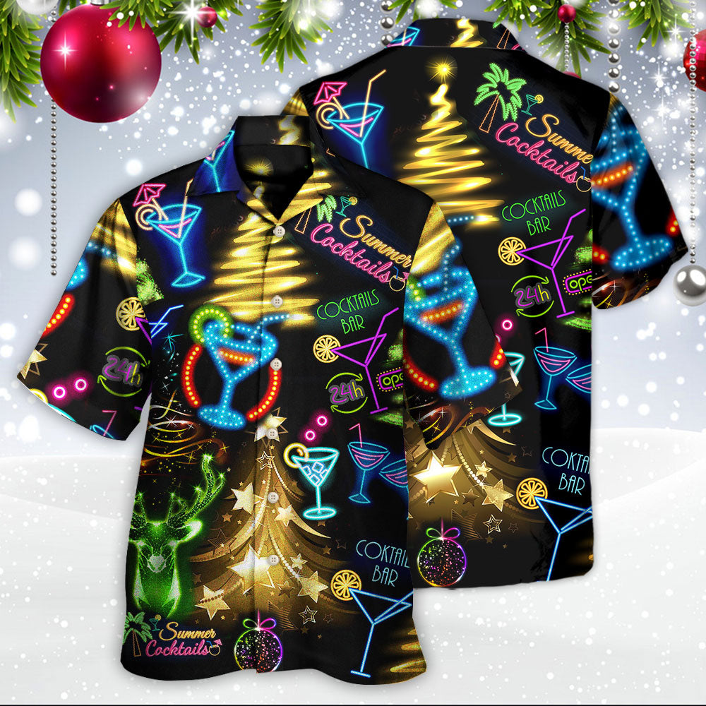 Cocktail Christmas Neon Art Drinking - Hawaiian Shirt - Reefox