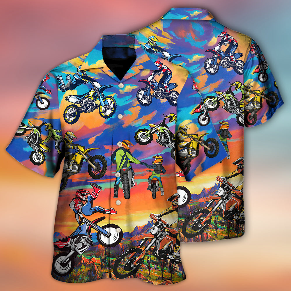 Motocross Lover Motorcycle Biker Art Style - Hawaiian Shirt - Reefox