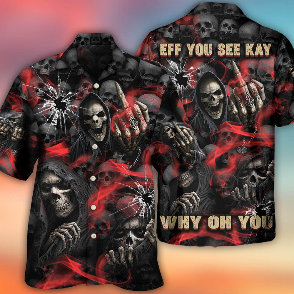 Skull Dark Red Smoke - Hawaiian Shirt - Reefox