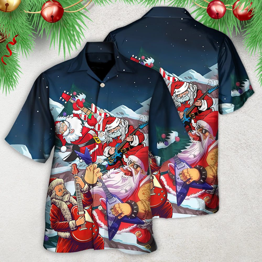 Christmas Santa With Electric Guitar - Hawaiian Shirt - Reefox