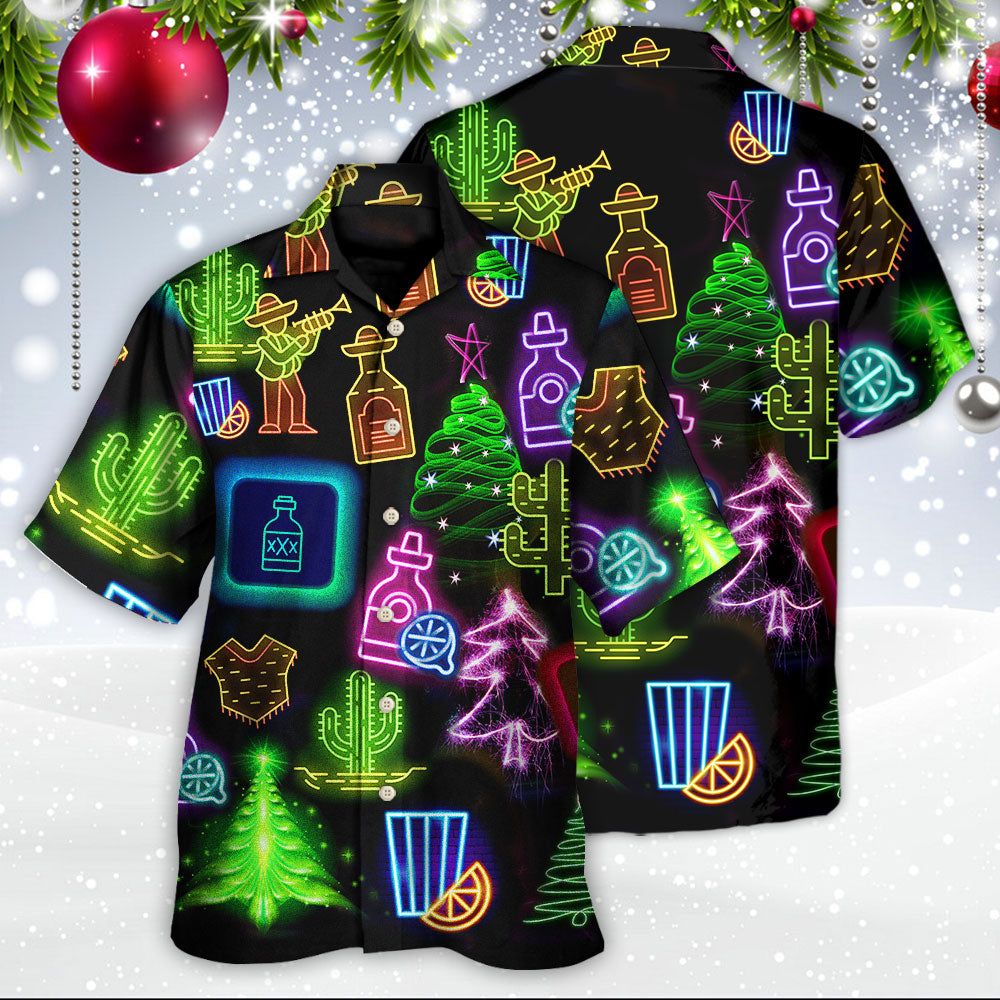 Wine Tequila Christmas Neon Art Drinking - Hawaiian Shirt - Reefox