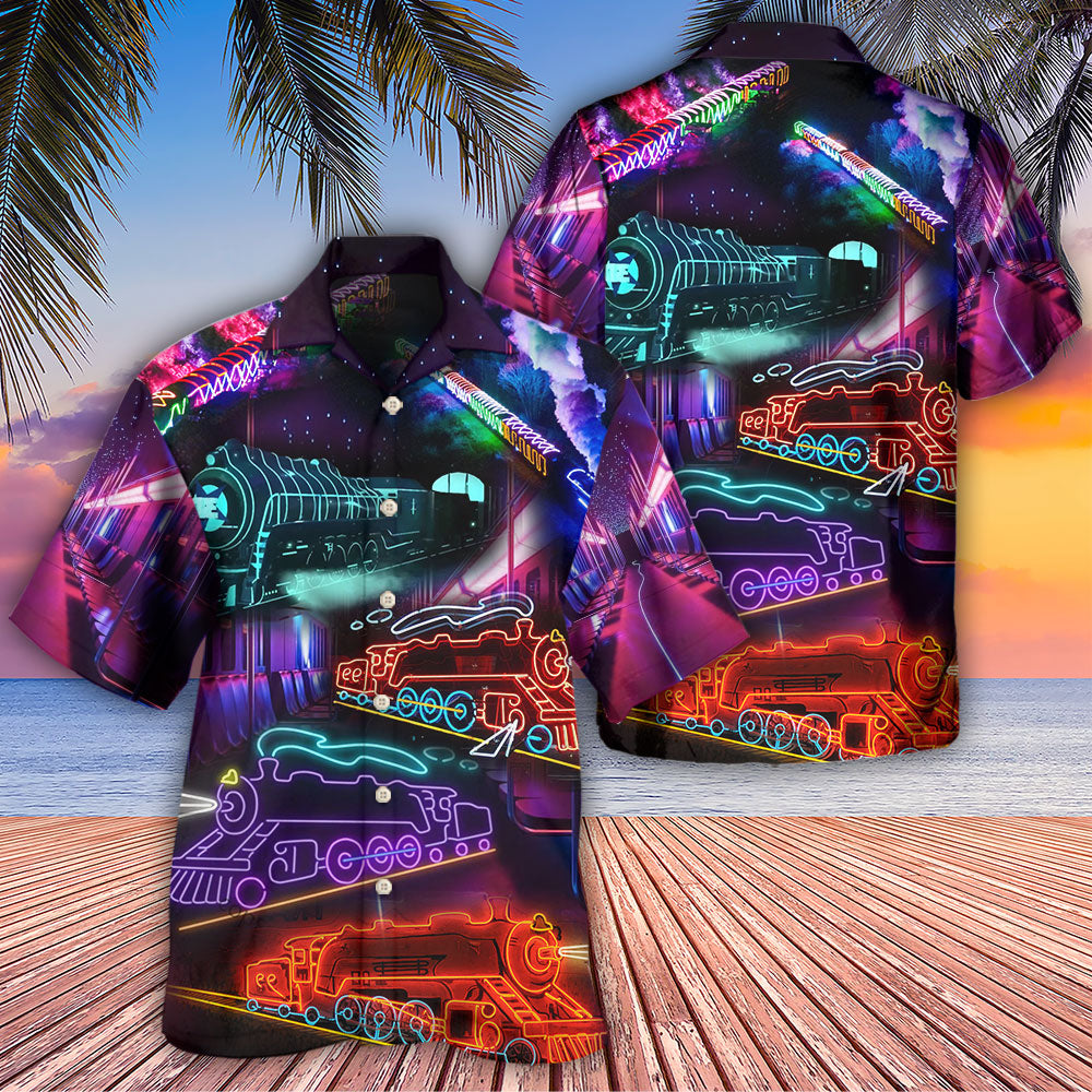 Train Neon Art Night Life - Hawaiian Shirt - Reefox