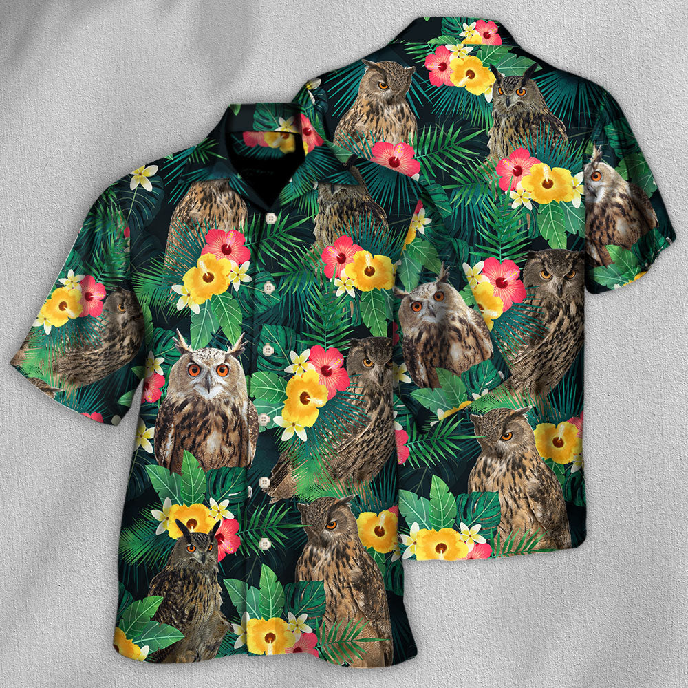 Owl Tropical Summer Floral Vibes - Hawaiian Shirt - Reefox