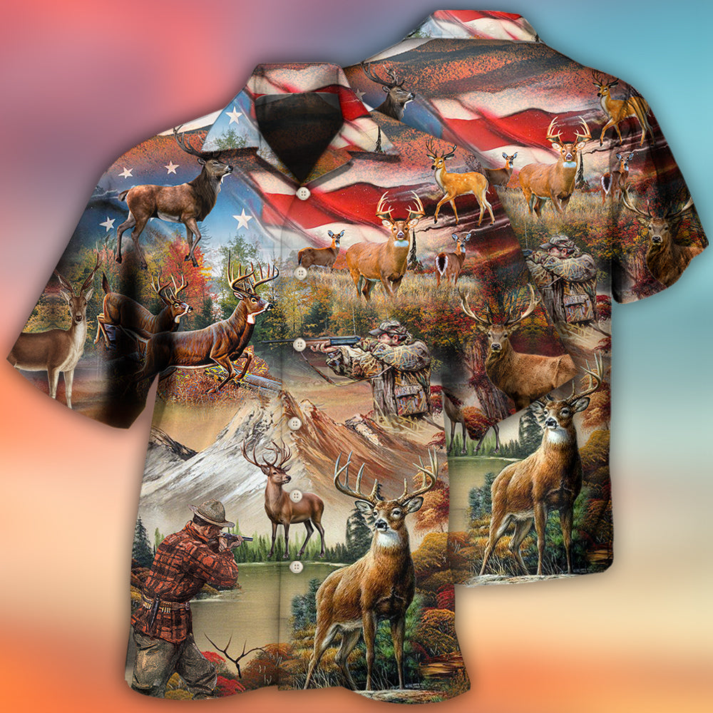 Hunting Independence Day Deer American Flag - Hawaiian Shirt - Reefox