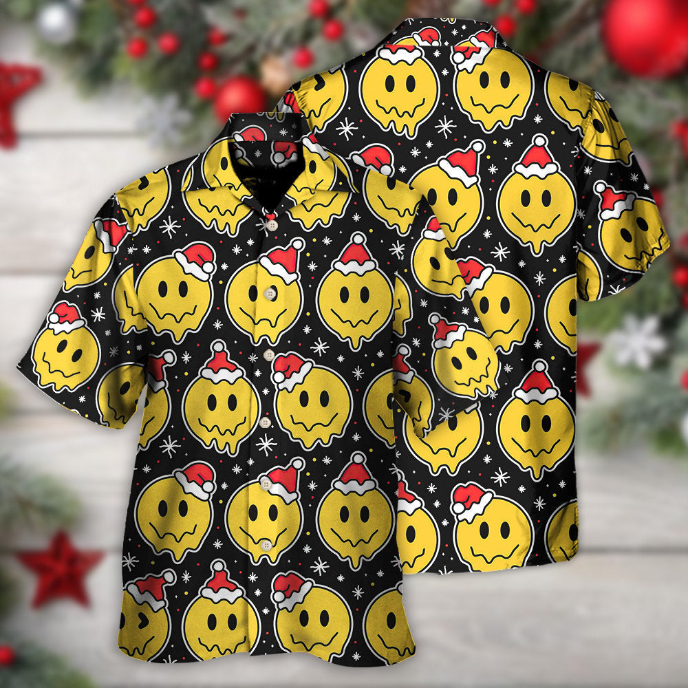 Christmas Smile Happy Face With Santa Hat - Hawaiian Shirt - Reefox