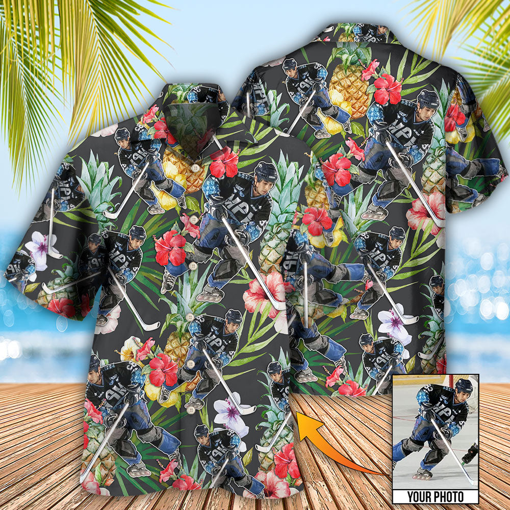 Hockey Tropical Flower Pineapple Custom Photo - Hawaiian Shirt - Reefox