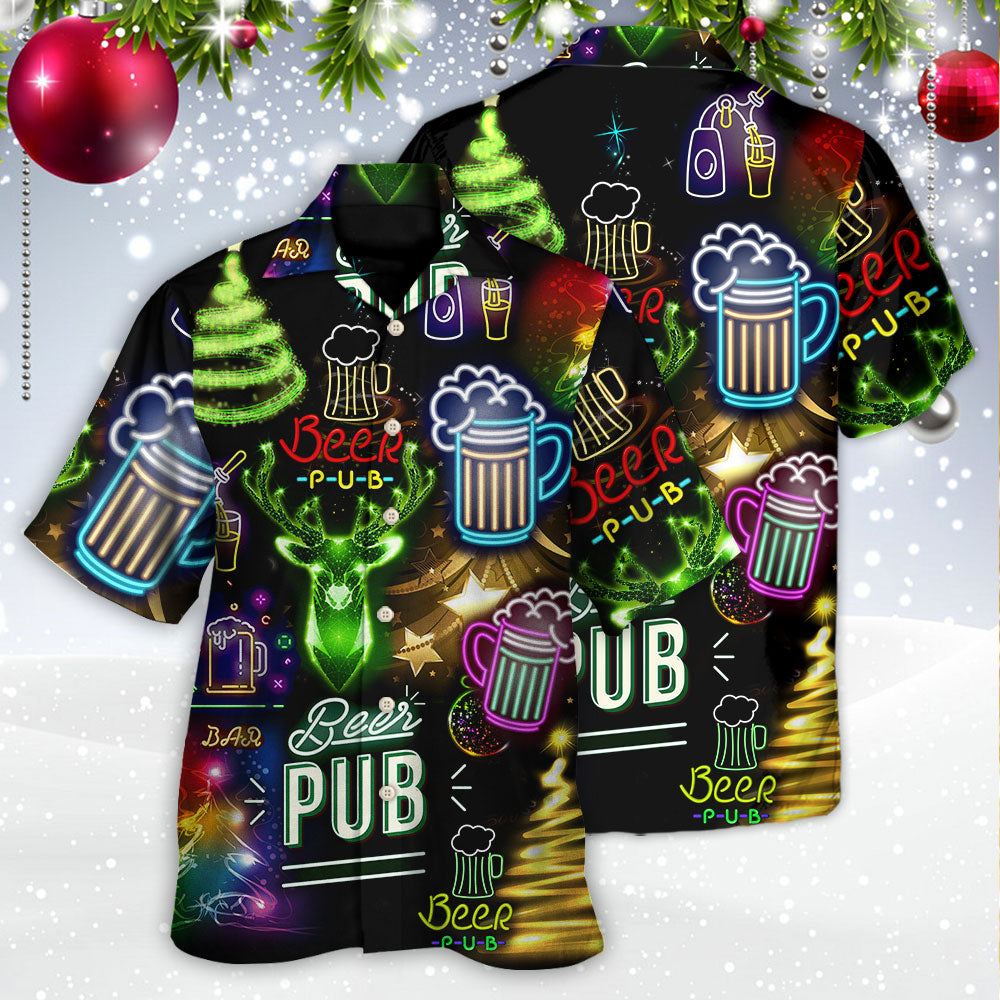 Beer Christmas Neon Art Drinking - Hawaiian Shirt - Reefox