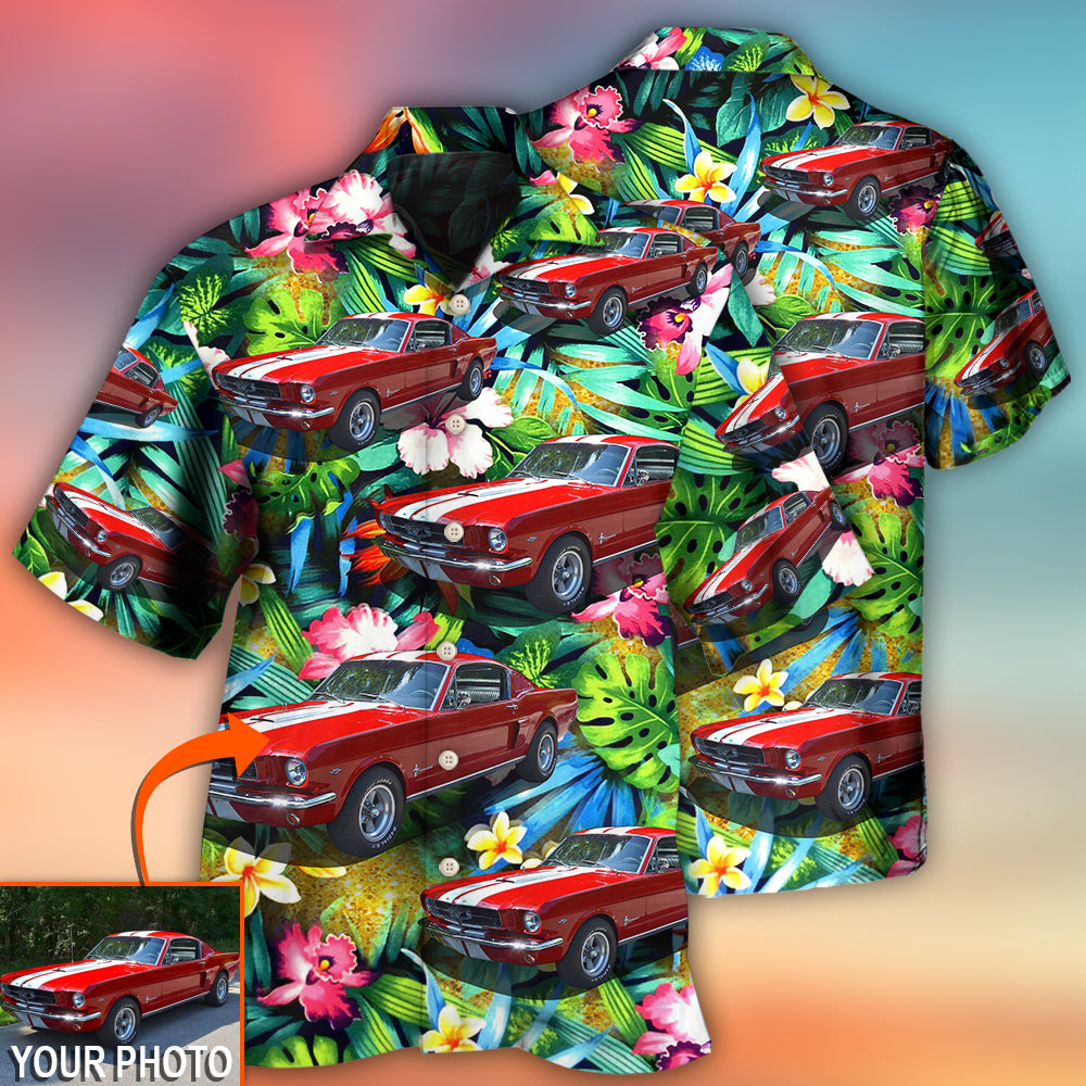 Car Mustang Car Modern Classic Tropical Flower Custom Photo - Hawaiian Shirt - Reefox