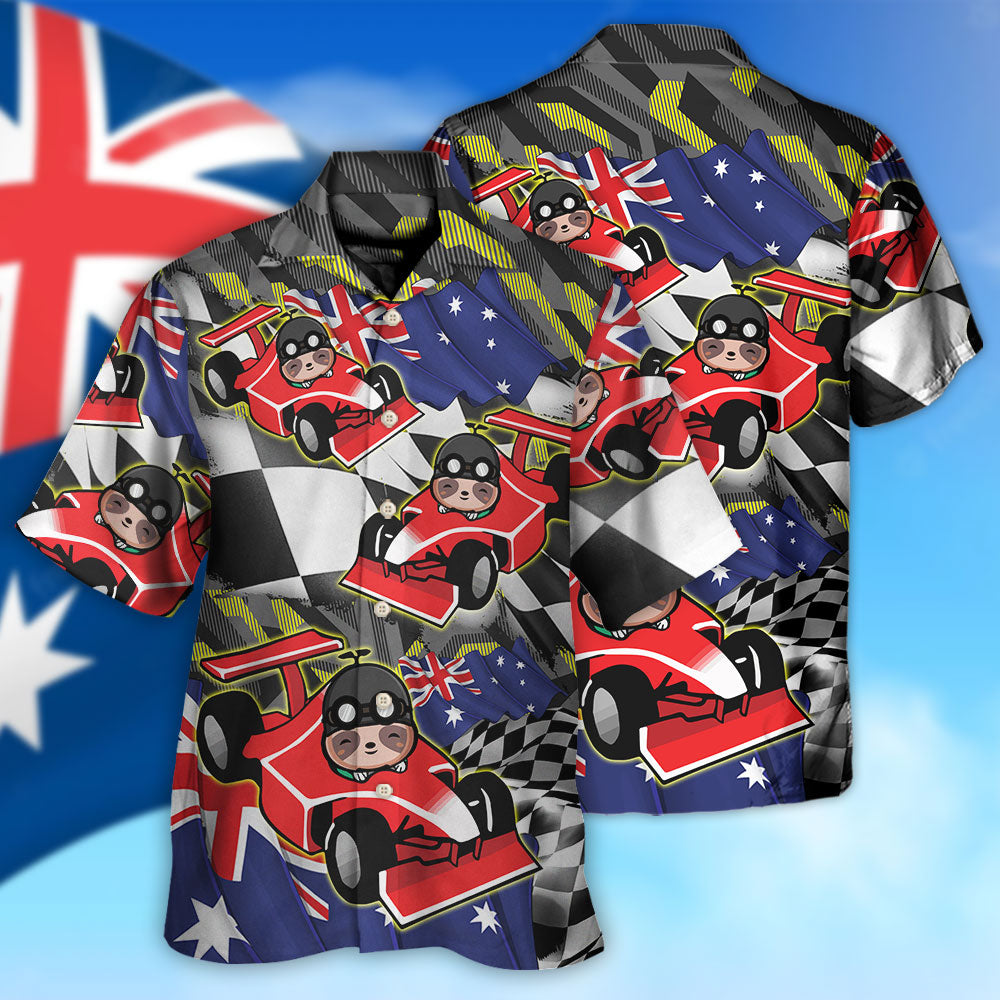 Sloth Racing Formula One Car Racing Australian Vibe - Hawaiian Shirt - Reefox