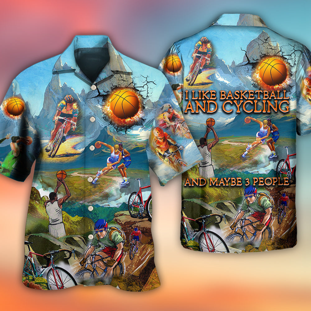 Cycling And Basketball Moutain Painting Lover - Hawaiian Shirt - Reefox