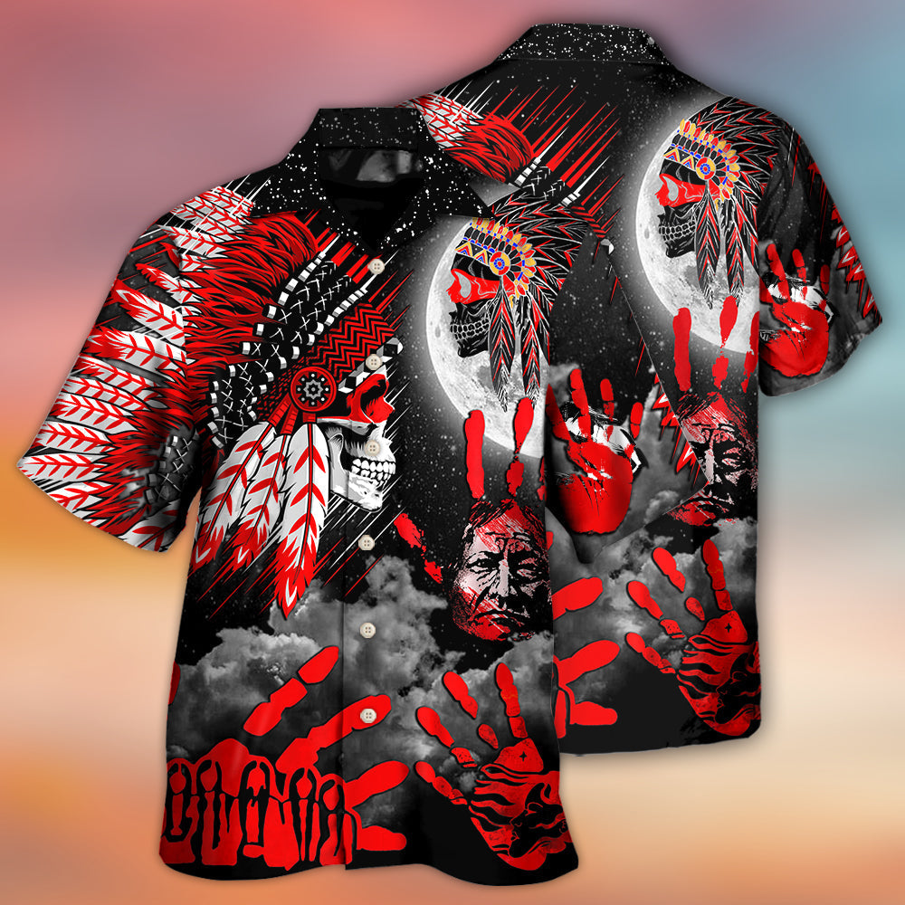 Native American Halloween Red Skull Moon Night Style - Hawaiian Shirt - Reefox