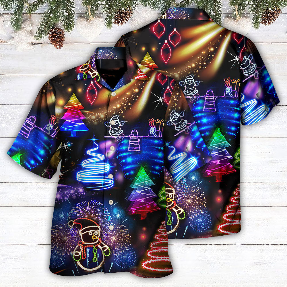 Christmas Neon Art Santa And Snowman - Hawaiian Shirt - Reefox