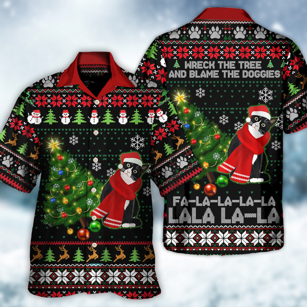 Cat Wreck The Tree Happy Ugly Style Christmas - Hawaiian Shirt - Reefox