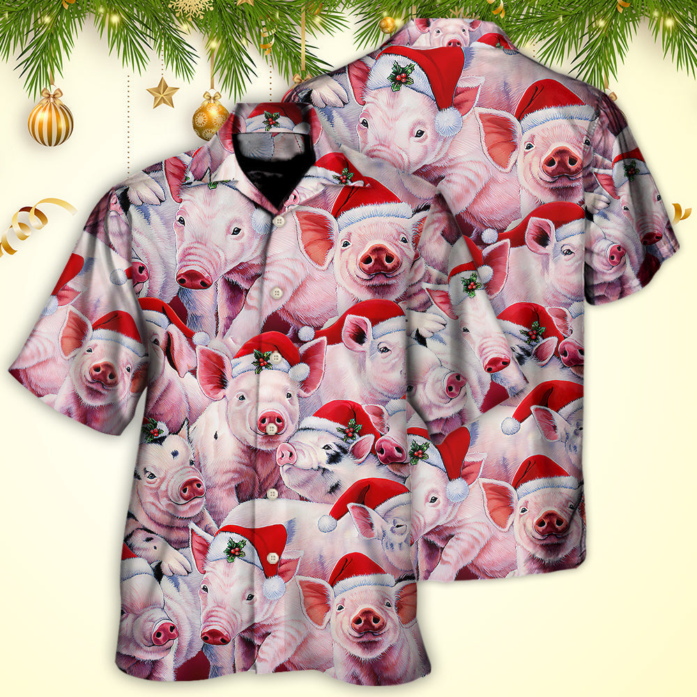 Christmas Piggies Funny Xmas Is Coming Art Style - Hawaiian Shirt - Reefox