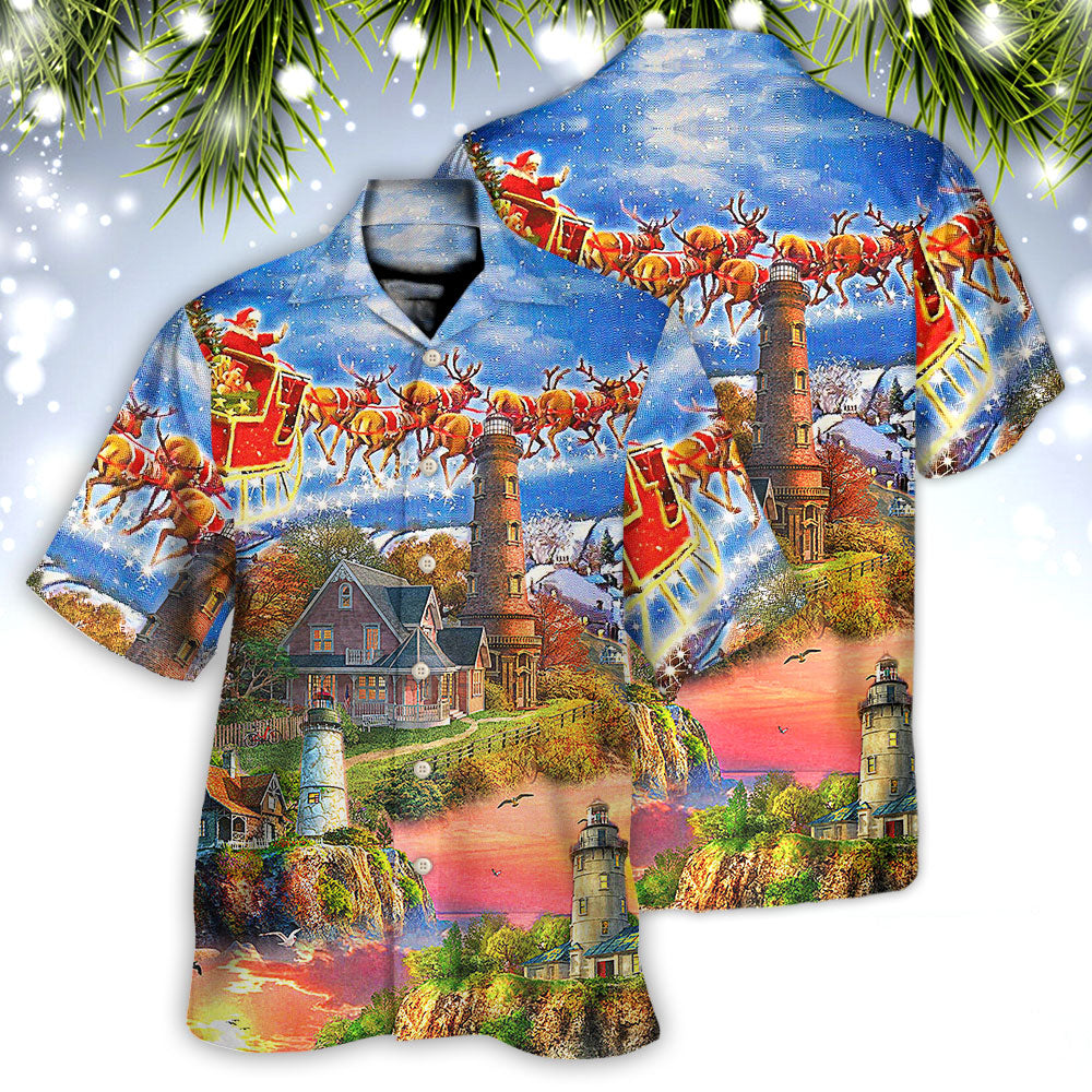 Lighthouse Christmas Santa Shine Like A Lighthouse - Hawaiian Shirt - Reefox