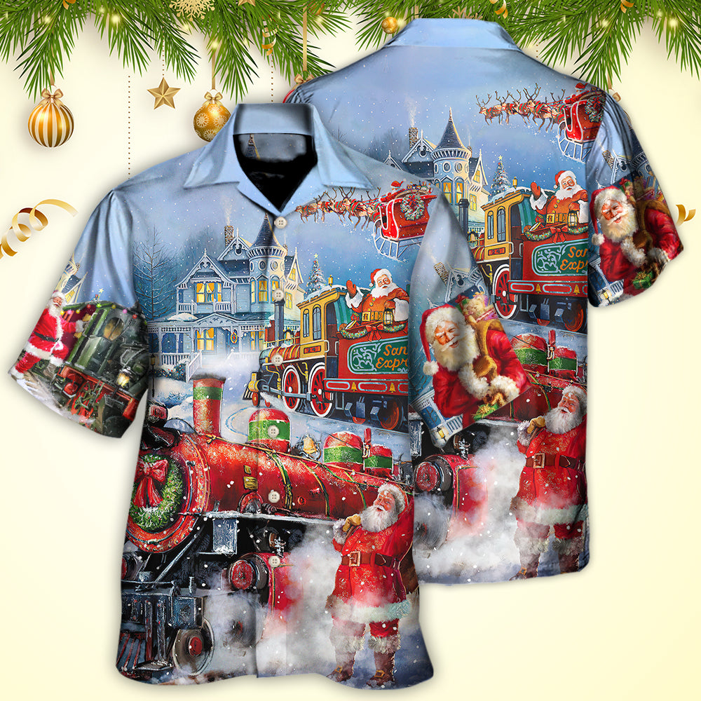 Christmas Santa Claus Train Gift For Xmas Painting Style - Hawaiian Shirt - Reefox