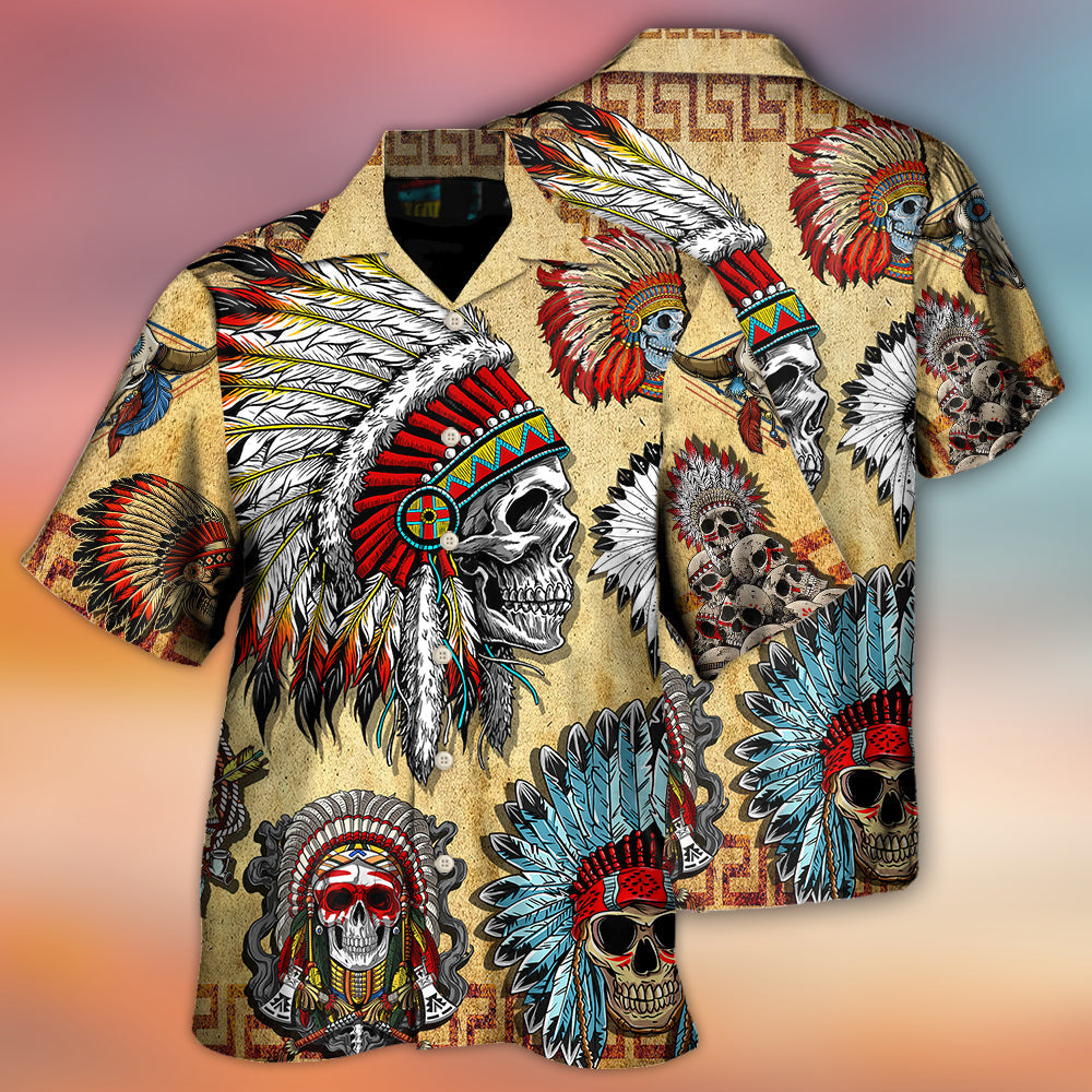 Native American Skull Vintage Art Style - Hawaiian Shirt - Reefox