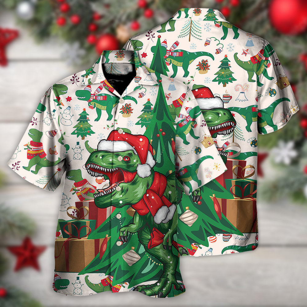 Christmas Dinosaurs Xmas Tree T-rex Merry Rexmas - Hawaiian Shirt - Reefox