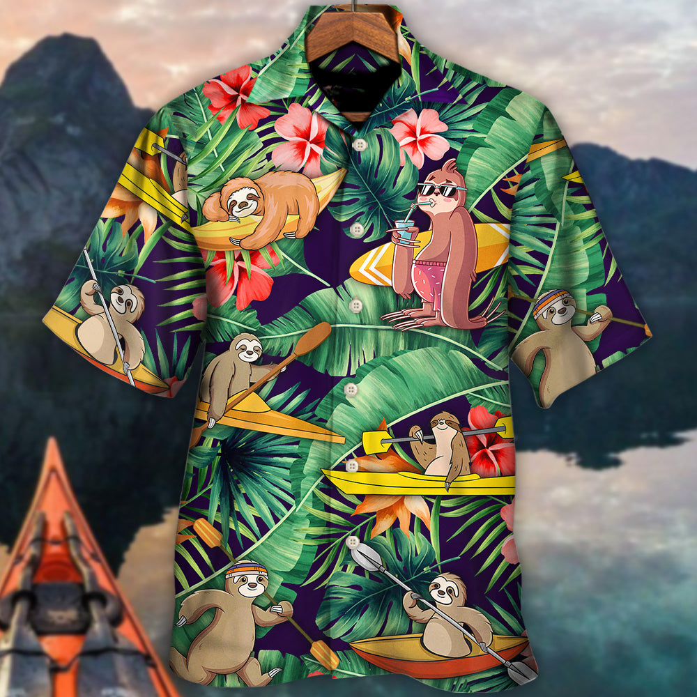 Kayaking Funny Sloth Playing Kayaking Gets Me Wet Tropical Kayaking Lover - Hawaiian Shirt