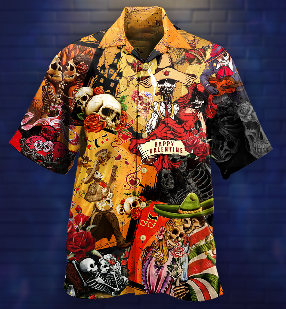 Skull Happy Valentine's Day - Hawaiian Shirt - Reefox