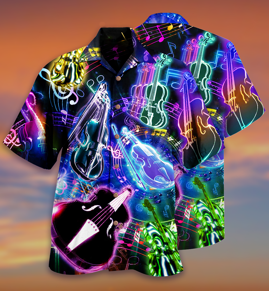 Violin Music Neon Style - Hawaiian Shirt - Reefox