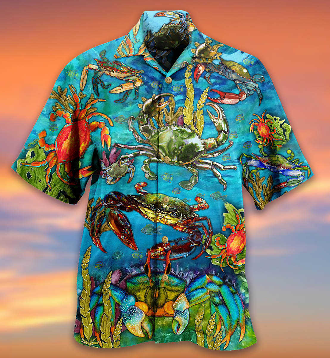 Crab Love Ocean Blue Art Style - Hawaiian Shirt - Reefox