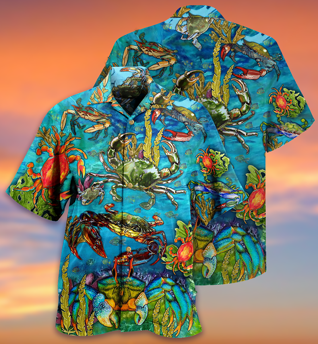 Crab Love Ocean Blue Art Style - Hawaiian Shirt - Reefox
