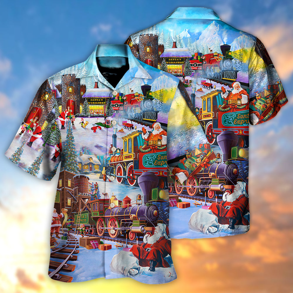 Christmas Holiday Santa Claus In A Train - Hawaiian Shirt - Reefox