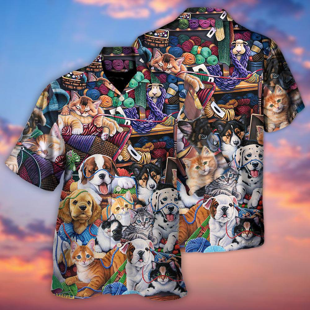 Dog And Cat Play Yarn Together - Hawaiian Shirt - Reefox
