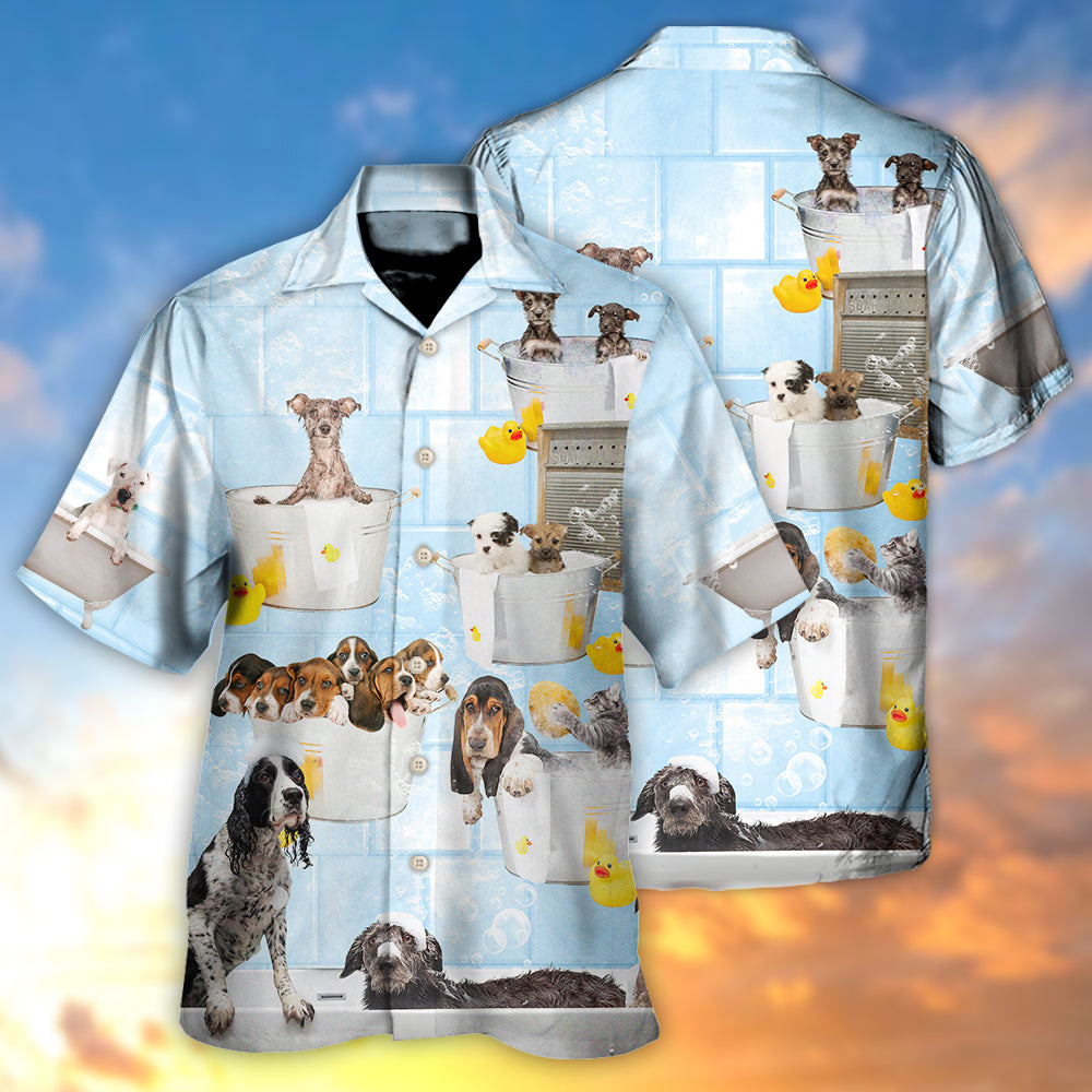 Dog Grooming Shower Happy In Bathroom - Hawaiian Shirt - Reefox
