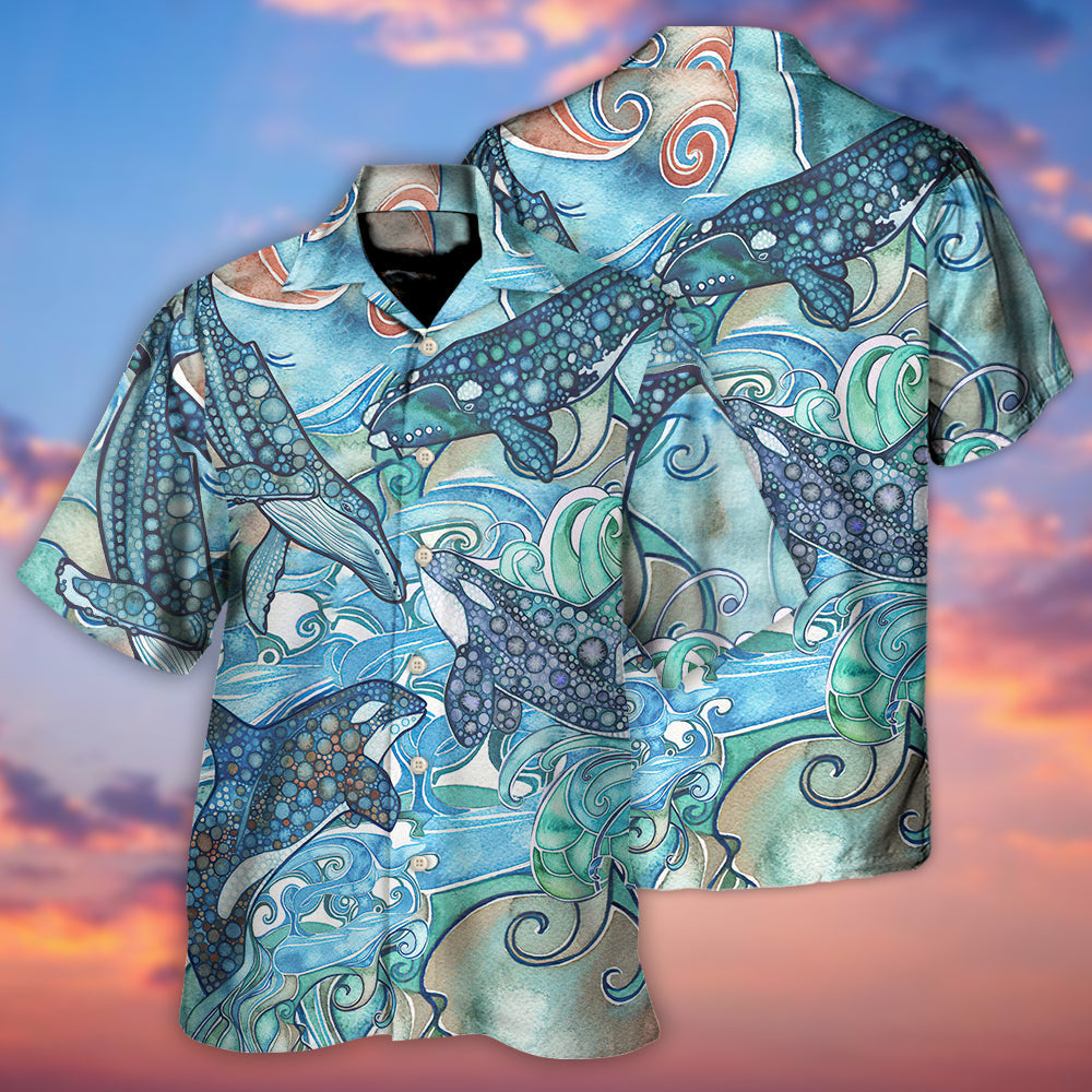 Shark Jumping In The Ocean Stained Glass - Hawaiian Shirt - Reefox