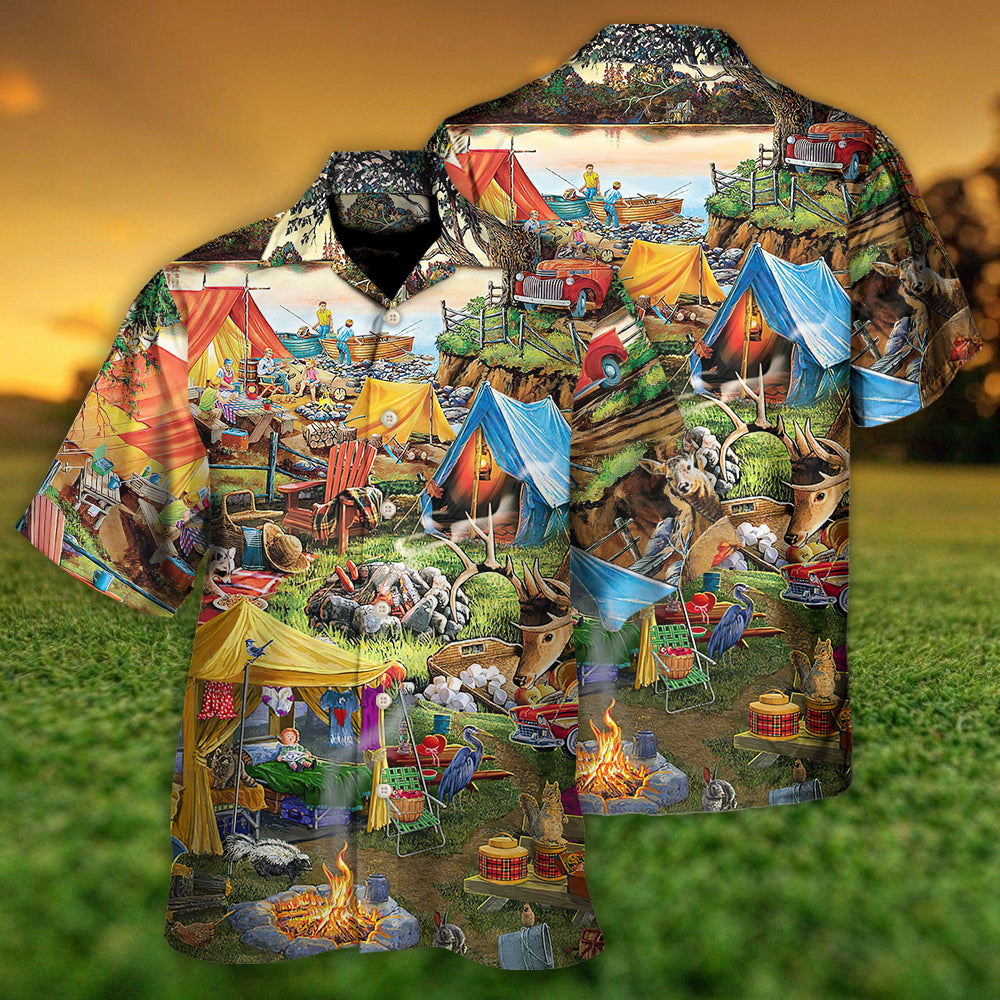 Camping Glamping Tent Family Picnic Happiness - Hawaiian Shirt - Reefox