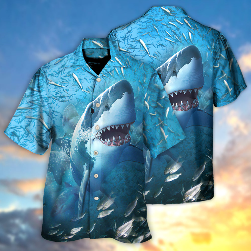 Shark Swims Through Baitfish Shoal - Hawaiian Shirt - Reefox